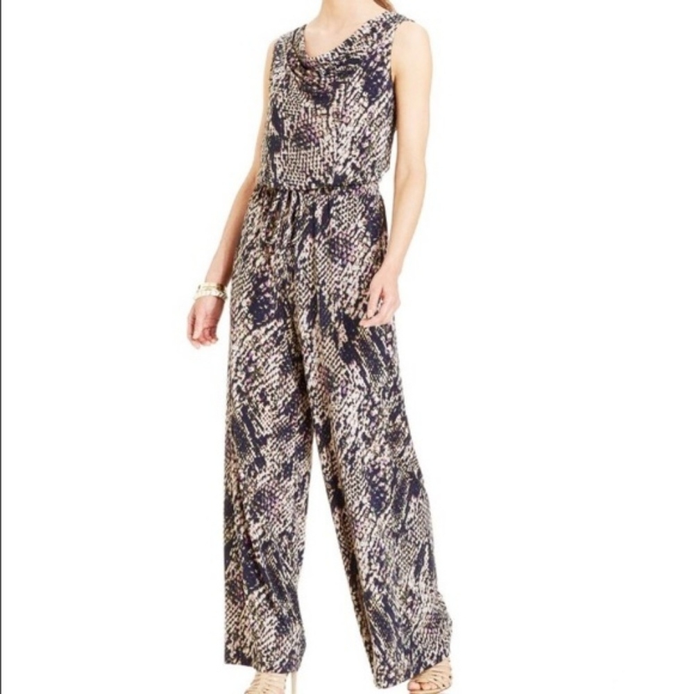 Vince Camuto Black and Cream Snake Print Jumpsuit